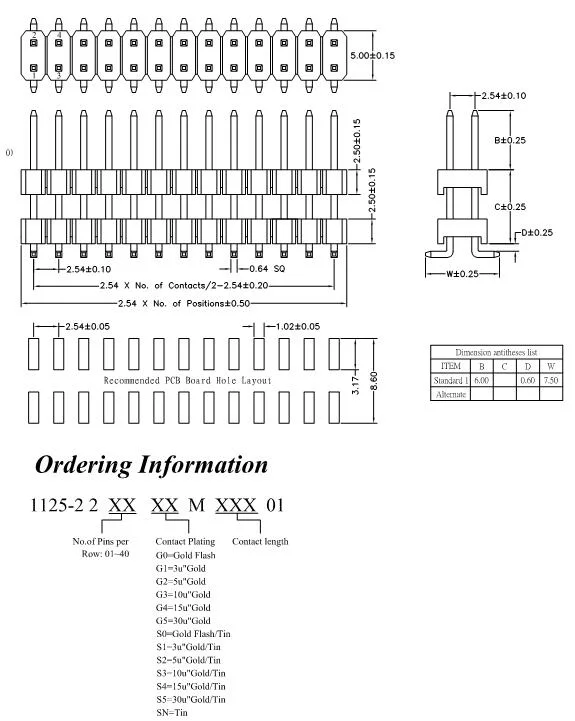 2.0 2.54mm Pitch Single Double Row 90 180 Degree PCB Female Pin Header Connector 8.4mm Height Female Header Connector